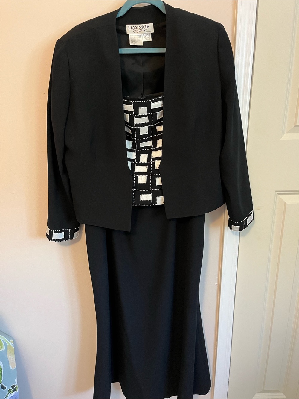 Daymor Black Two Piece Suit with Geometric Beaded Embellished Jacket